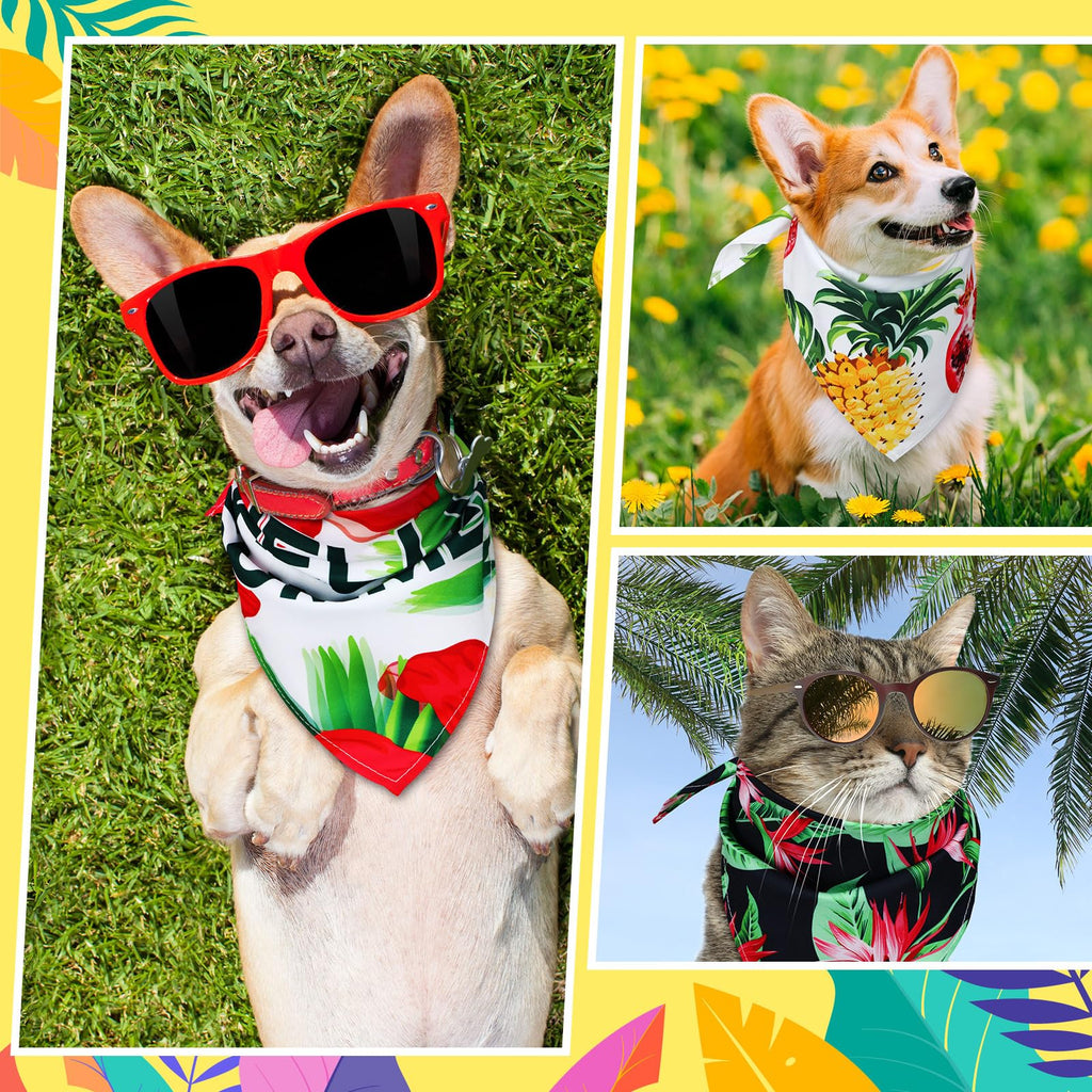 Huhumy 100 Pcs Hawaiian Dog Bandanas Bulk Pet Bibs Colorful Triangle Scarf Pet Bandanas for Medium Large Dogs Hawaiian Summer Luau Party Birthday Costume Decor