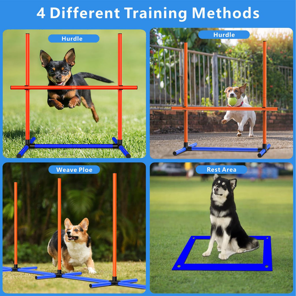 mioule Dog Agility Course Backyard Set, 4-Set Hurdles with Weave Poles