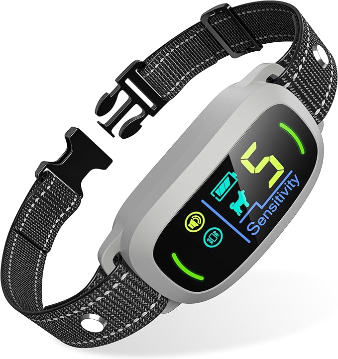 Dog Bark Collar, FAFAFROG Rechargeable Smart Collar, Anti Barking Training Collar with 5 Adjustable Sensitivity Beep Vibration Shock, Bark Collar for Large Medium Small Dogs(Grey)