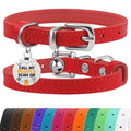 BRONZEDOG Leather Cat Collar with Removable Bells Non Breakaway Kitten QR Tag for Girl Boy (9" - 12" Cats/Mini Dogs, Red & Silver)