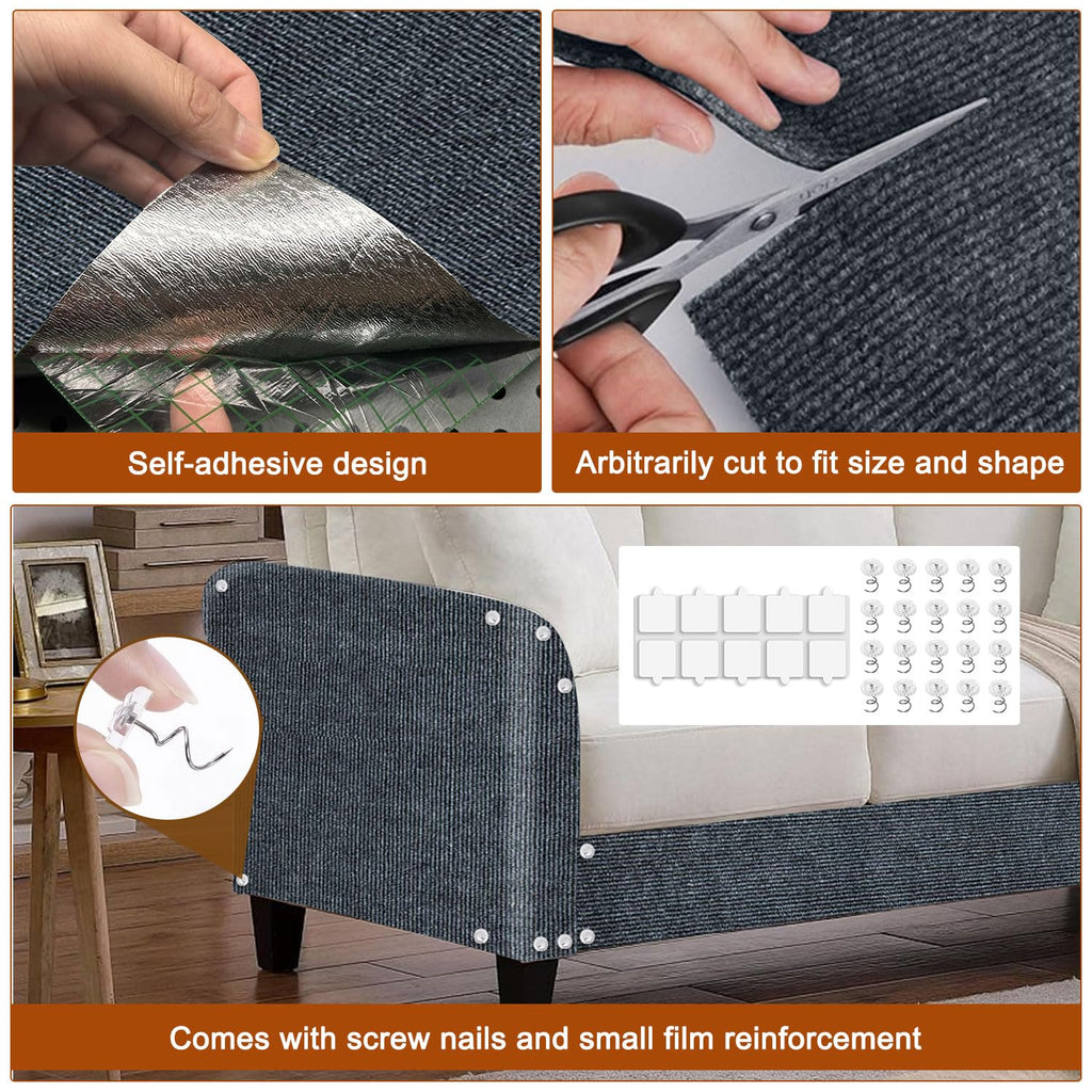 Cat Scratch Mat,118.5"x15.9" Trimmable Self-Adhesive Cats Scratch Carpet,Couch Protector from Cats Claw, Cat Scratch Furniture Protector, Indoor Furniture Protection for Chair, Wall,Sofa(Dark Gray)