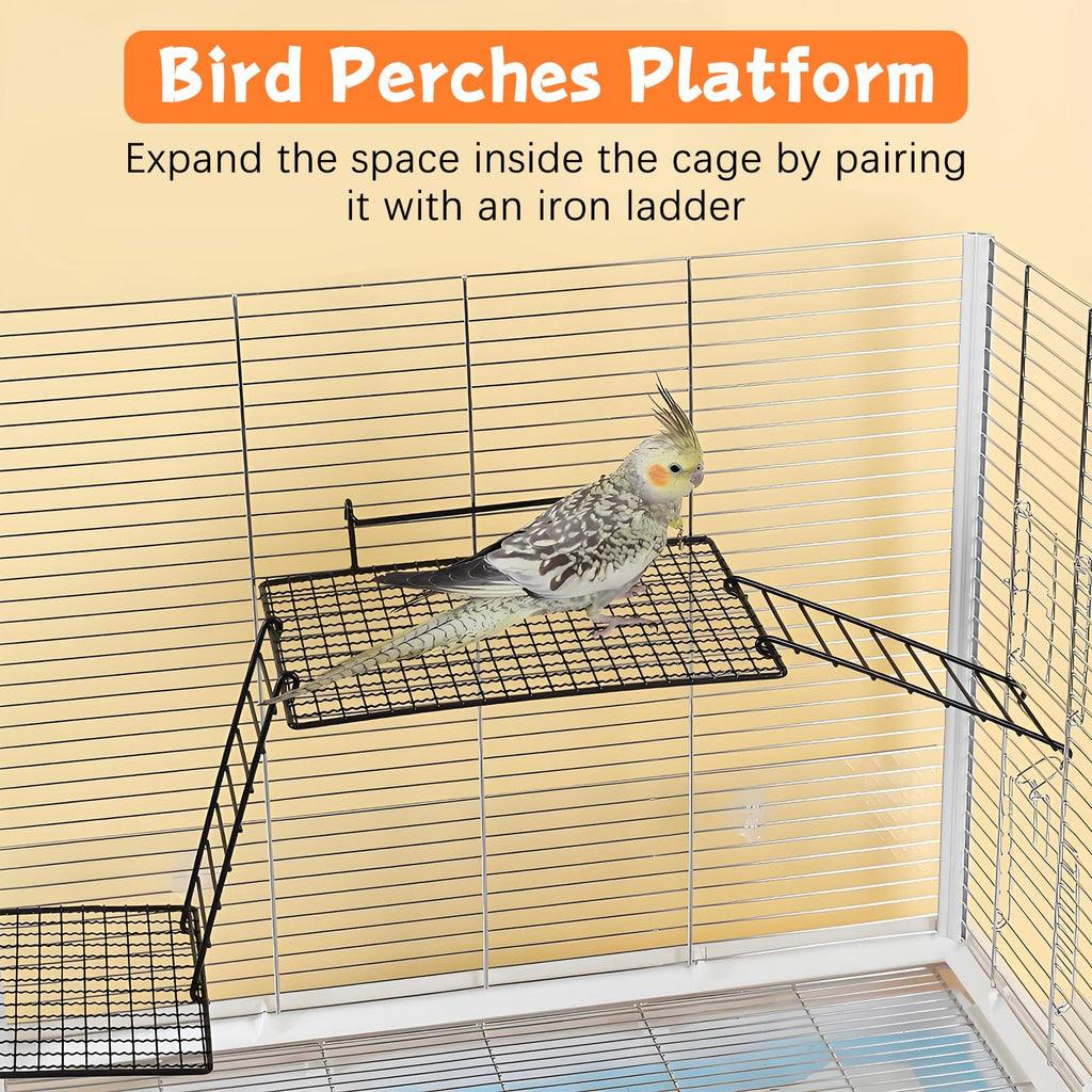 BNOSDM 4 PCS Bird Perches Platform, Stainless Steel Grid Platform for Parakeet Parrot Stand with Climbing Ladder Bird Cage Accessories for Small to Large Birds (Black)