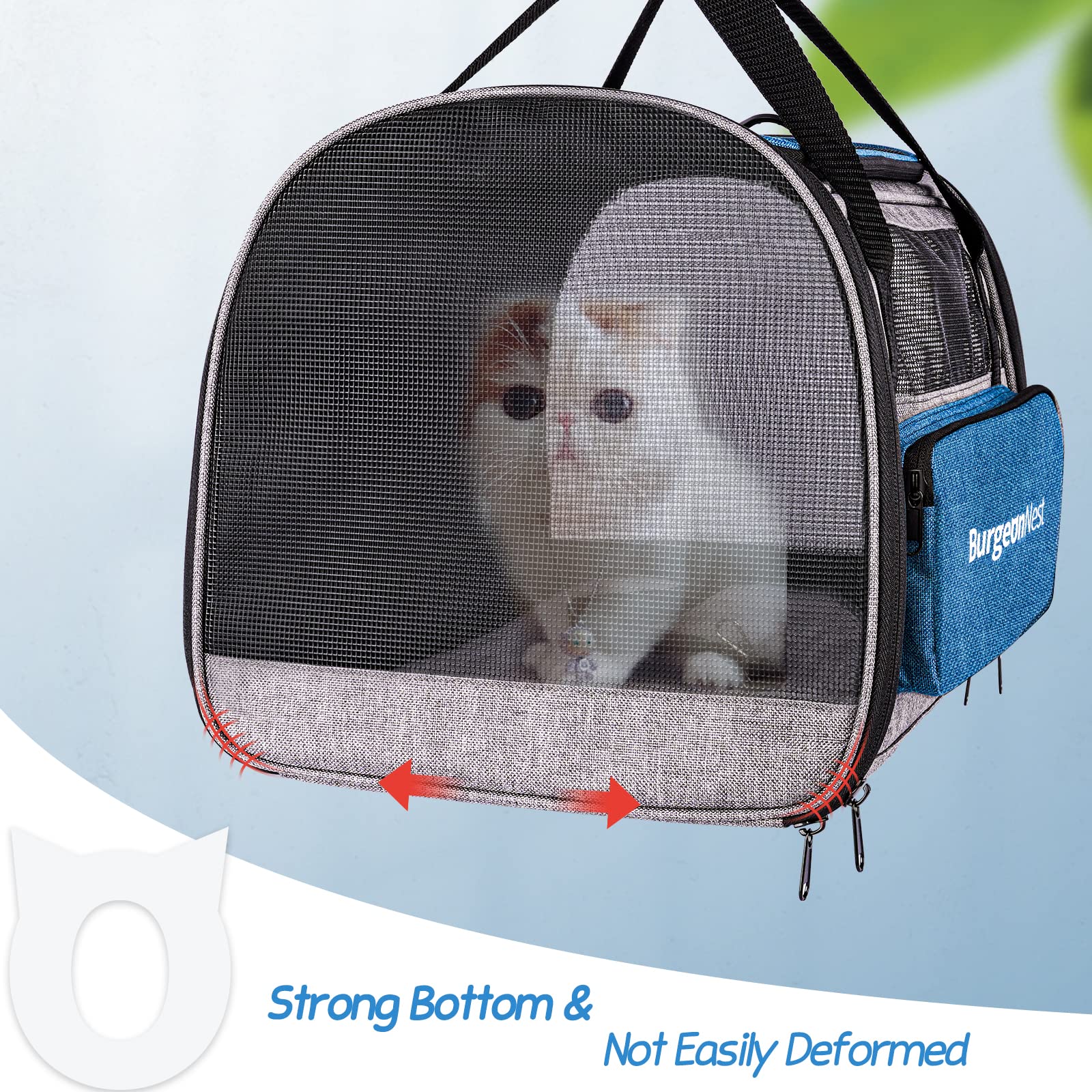 BurgeonNest Pet Carrier for Large Cats up to 25 lbs with Unique Side Bag