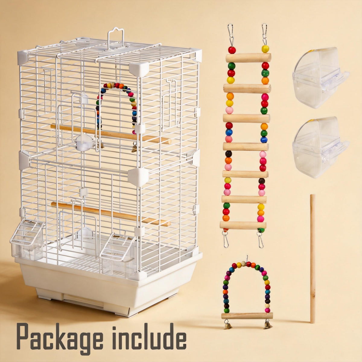 Craftsboys Basic Bird Cage, 24.8inch Parrot Cage (24.8" x 14.6" x 11"),Bird Cage with Ladder, Horizontal Bar, 2 Feeders, and Swing