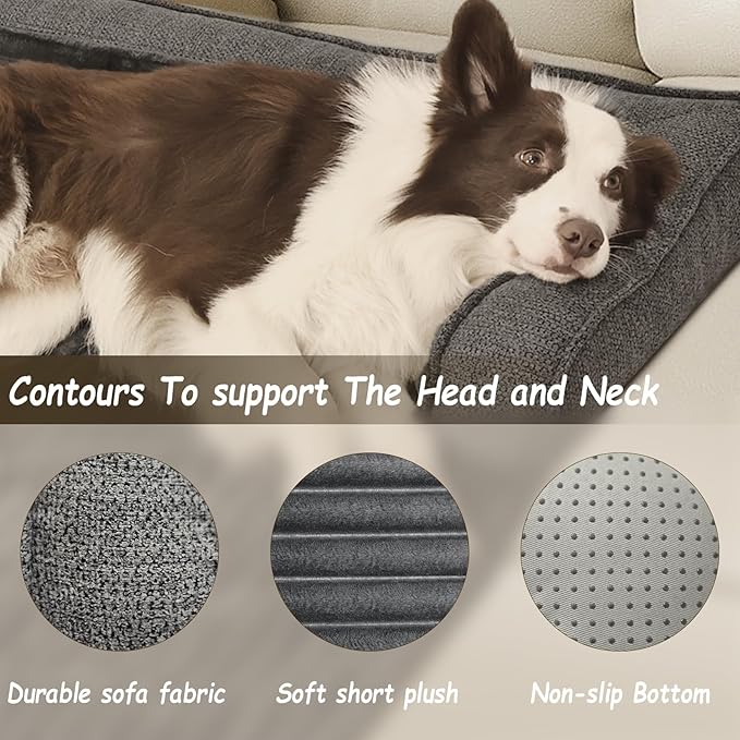 WINDRACING Luxury Dog Couch Bed, Washable Calming Dog Couch Cover, Couch Protector for Dogs, Waterproof Sofa Bed, Pet Bed Mats for Couch, Pet Couch Covers for Sofa Grey (X-Large 45x37x5.5 inch) ﻿