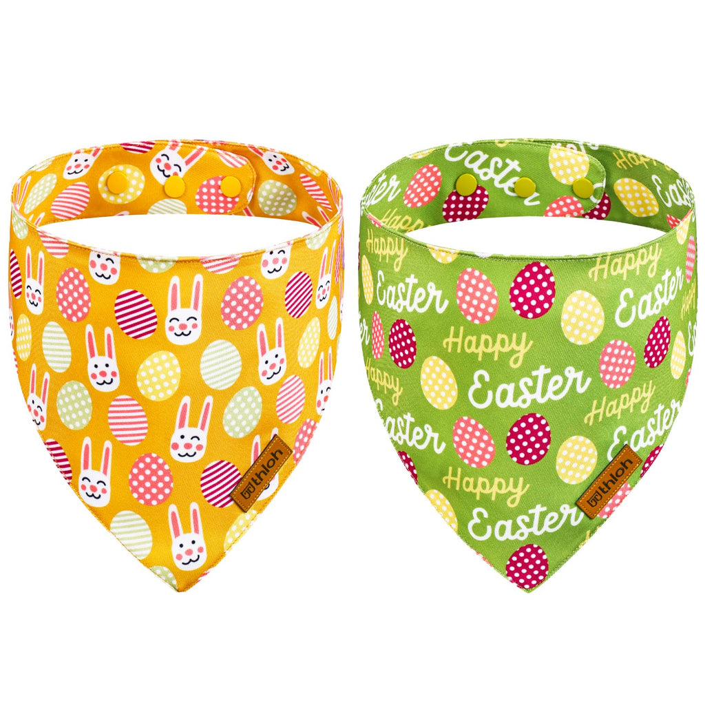 THLOH Easter Dog Bandanas with Snap Button, 2 Pack Reversible Spring Bandana for Boy & Girl, Premium Durable Fabric, Bunny and Egg Dog Scarf for Small Dogs (Small)