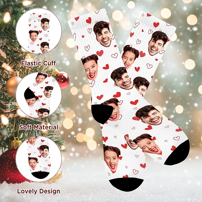 D-Story Custom Face Socks, Personalized Photo Picture on Socks, Unisex Athletic Crew Socks for Men Women