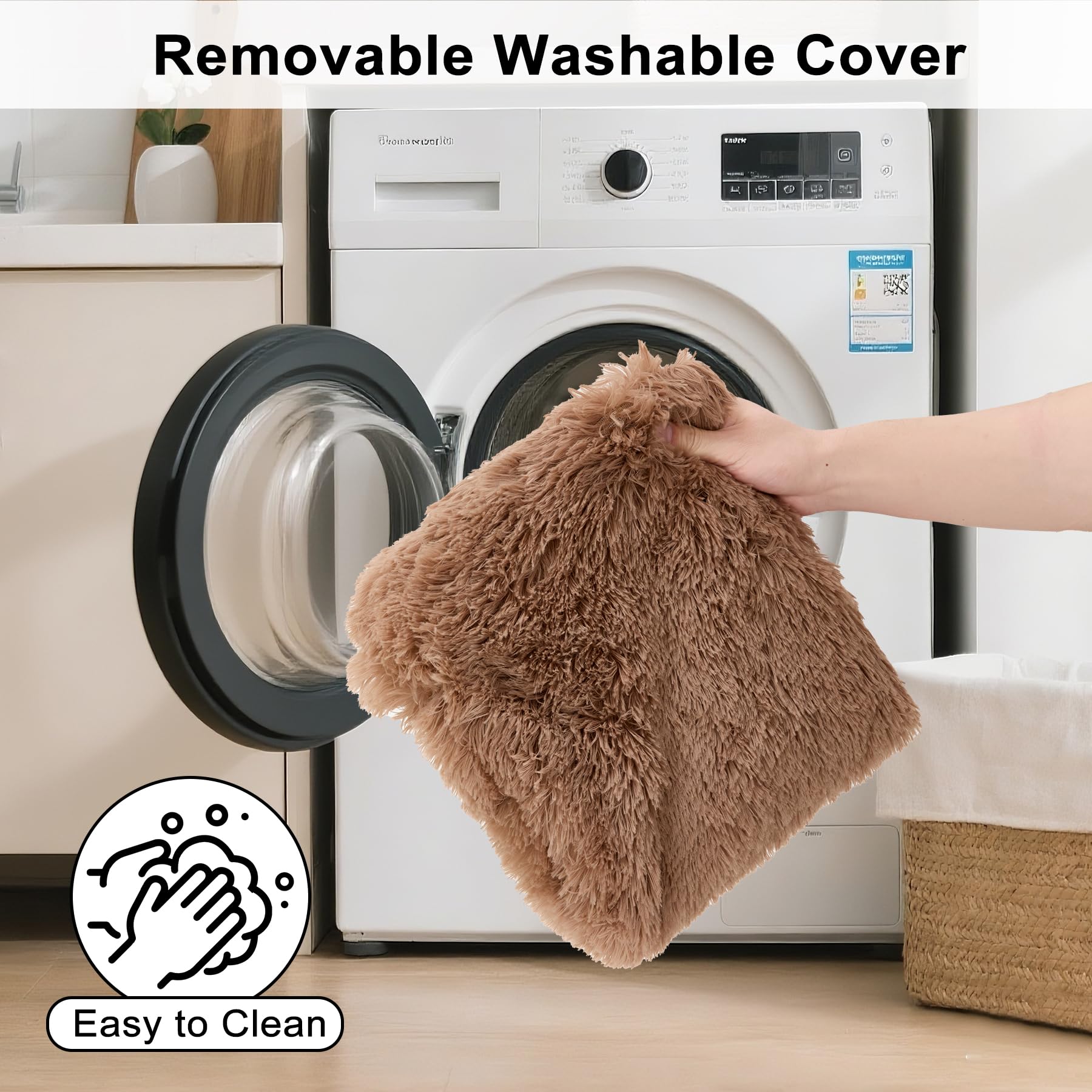 Fluffy Orthopedic Dog Beds for Large Dogs with Washable Removable Cover Dog Crate Bed Egg Crate Foam Support Plush Pet Pad Mat with Anti-Slip Bottom (42 * 28,Khaki)