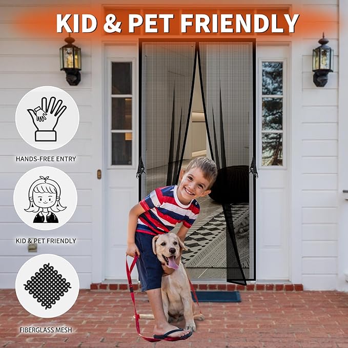 Fiberglass Magnetic Screen Door Fit Door Size 38 x 82 in- Heavy Duty Fiberglass Screen Door Mesh for Interior Door, Patio and Sliding Doors - Door Screen Magnetic Closure Let Fresh Air in