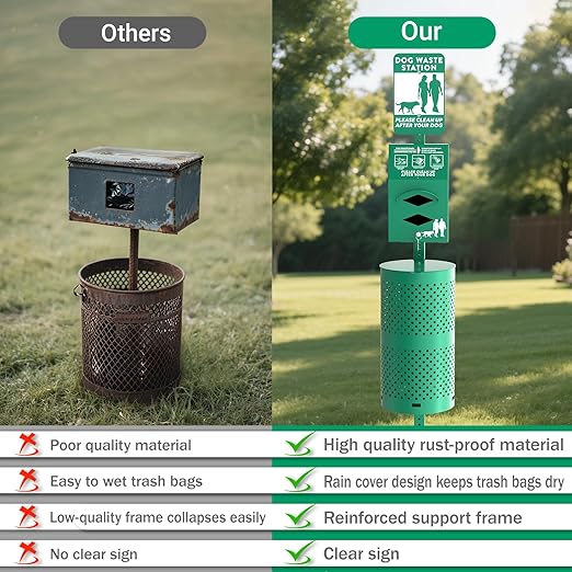 POCHAR Rust-Proof Aluminum Outdoor Dog Waste Disposal Station for Pet Parks