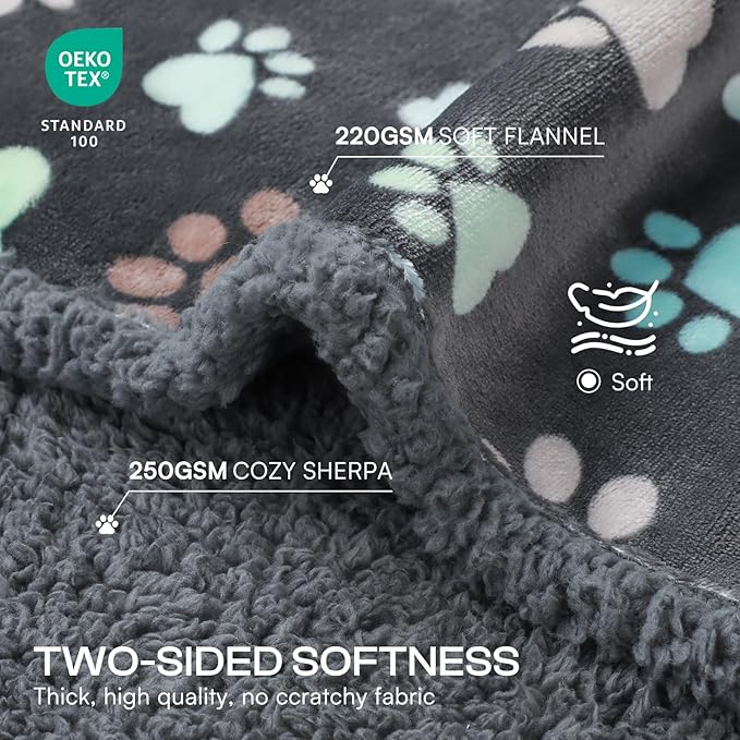 Luciphia Waterproof Pet Blankets for Couch Sofa Bed Cover Cat Liquid Pee Proof Washable Soft Fluffy Large Dog Blanket Reversible Furniture Protection Puppy Grey Paw Thicken Queen（ 82 x 90