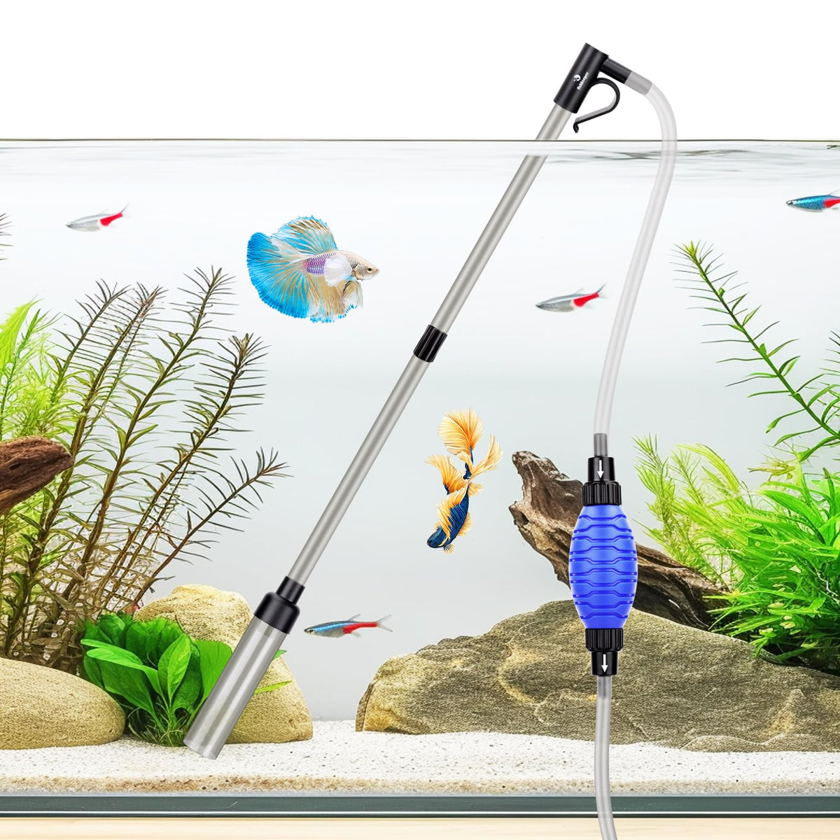 fishkeeper 4-in-1 Aquarium Siphon Gravel Cleaner, Quick & Strong Suction