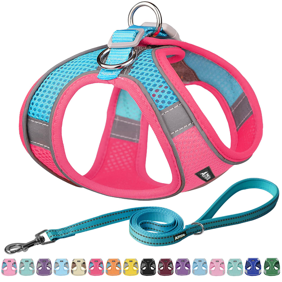 AIITLE Medium Dog Harness and Leash Set, Step-in Puppy Pet Vest, Orange M