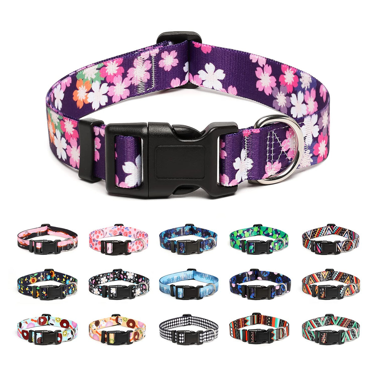 Mercano Adjustable Dog Collar - Special Design Patterns, Soft Nylon Comfortable Durable Pet Collar for Small Medium Large Dogs (L, Watermelon)
