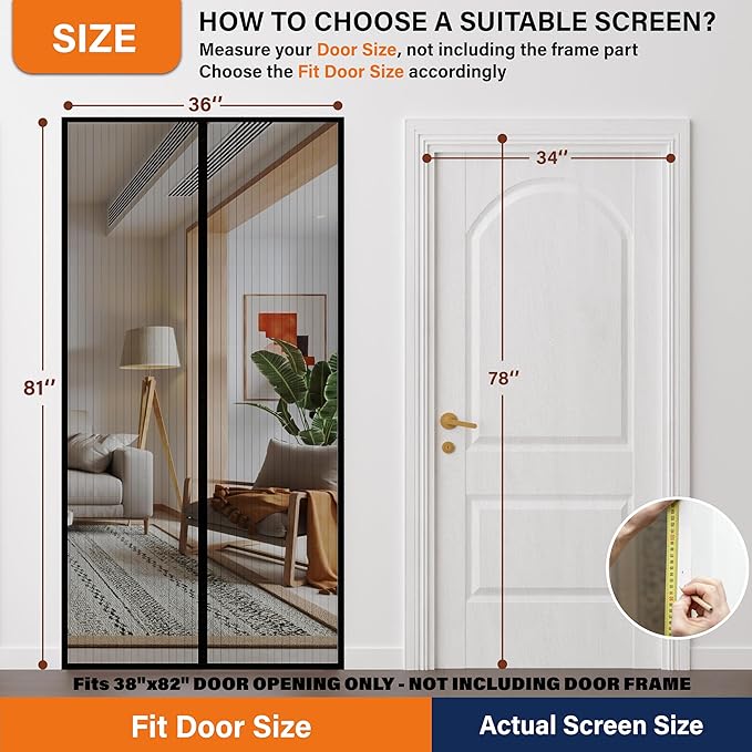 Magnetic Screen Door, Keep Bugs Out, Pet & Kid Friendly，Works with Front Doors, Sliding Doors,Fit Door Size 34 x 78 Inches ‎Black
