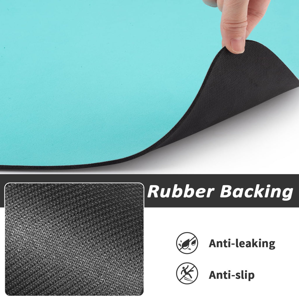 HotLive Dog Food Mat - Absorbent Cat Mat for Food and Water, No Stains Pet Feeding Bowl Mat, Easy to Clean Pet Placemats, Quick Dry Dog Water Dispenser Mat for Messy Drinkers | Paw Teal 18"x34"