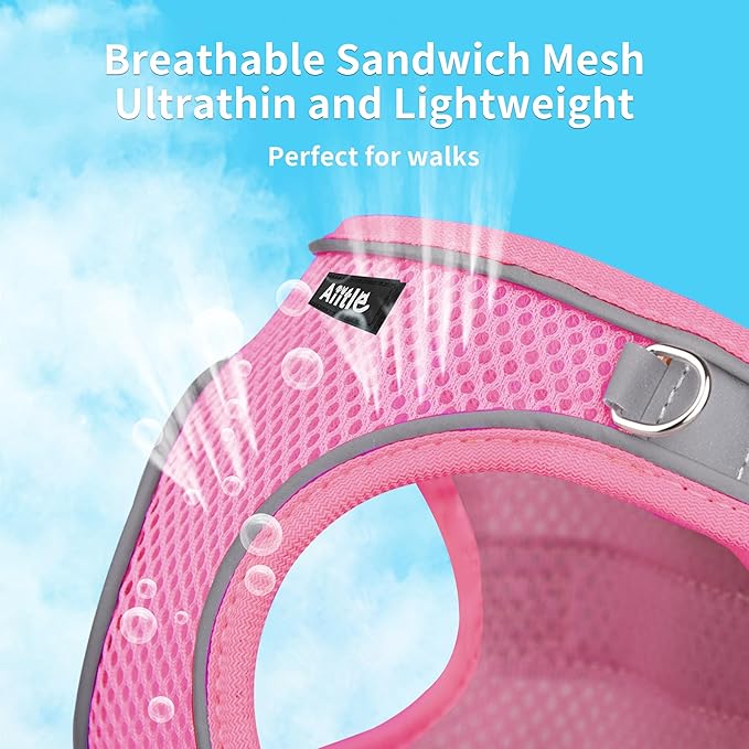AIITLE Escape Proof Dog Harness - Step in Adjustable Dog Harness No Choke Over with Breathable Mesh and Quick-Release Buckle for All Weather- Outdoor Walking, Training for Medium Dogs Pure Pink XL