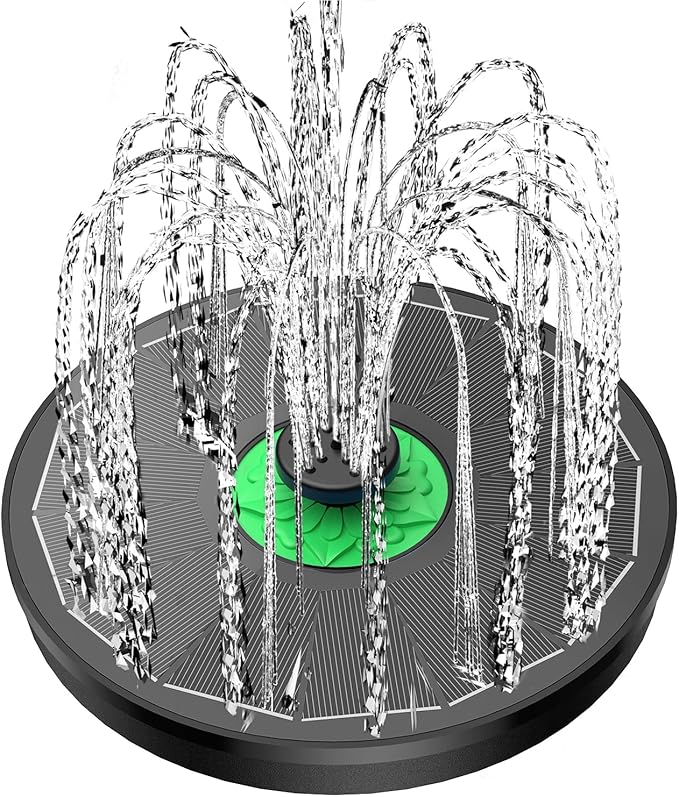 Yzert Solar Fountain Full Glass Panel No Battery, 3.5W Solar Bird Bath Fountains with 4 Fixed Rods & 7 Nozzles, Solar Fountain Pump for Bird Bath, Garden, Pond, Pool, Patio -Black Panel