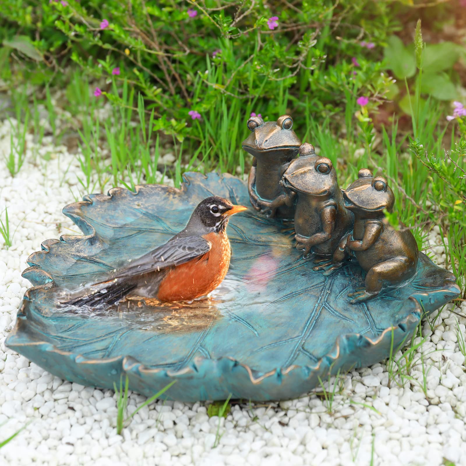 MUMTOP Bird Bath for Outdoors, Resin Garden Frogs Birdbath Bowl Yard Decor
