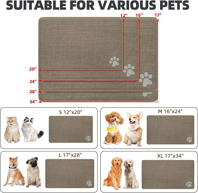 PUPTECK Dog Food Mat, Absorbent Pet Cat Feeding Mat for Food and Water Bowls, Anti-Slip Dog Placemat for Floors Waterproof, Pet Supplies Accessories, Khaki XL