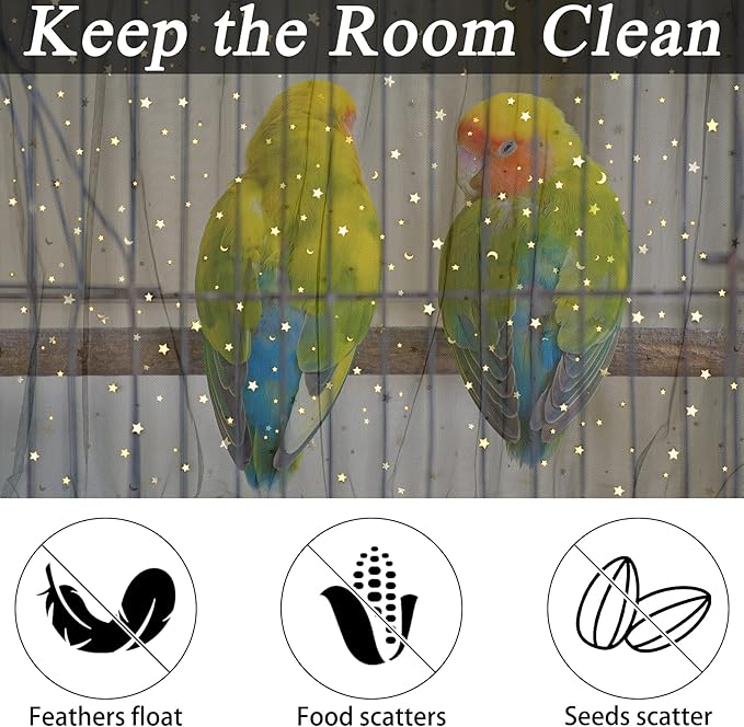 JULMELON 2 Pcs Bird Cage Seed Catcher Adjustable Netting Cover with Hooks