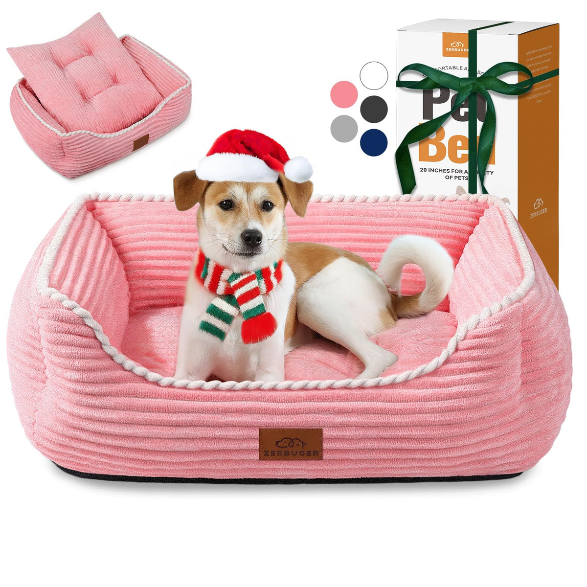 Zerbuger 25in Pink Pattern Rectangle Cat Dog Bed Machine Washable Sofa