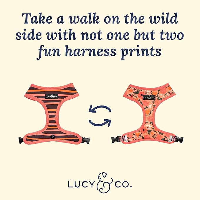 Lucy & Co. Reversible Dog Harness - Water-Repellent Neoprene, Dual-Print Design, Easy Swap Style, Adjustable Comfort Fit - Posy Pink Reversible Harness - X-Small