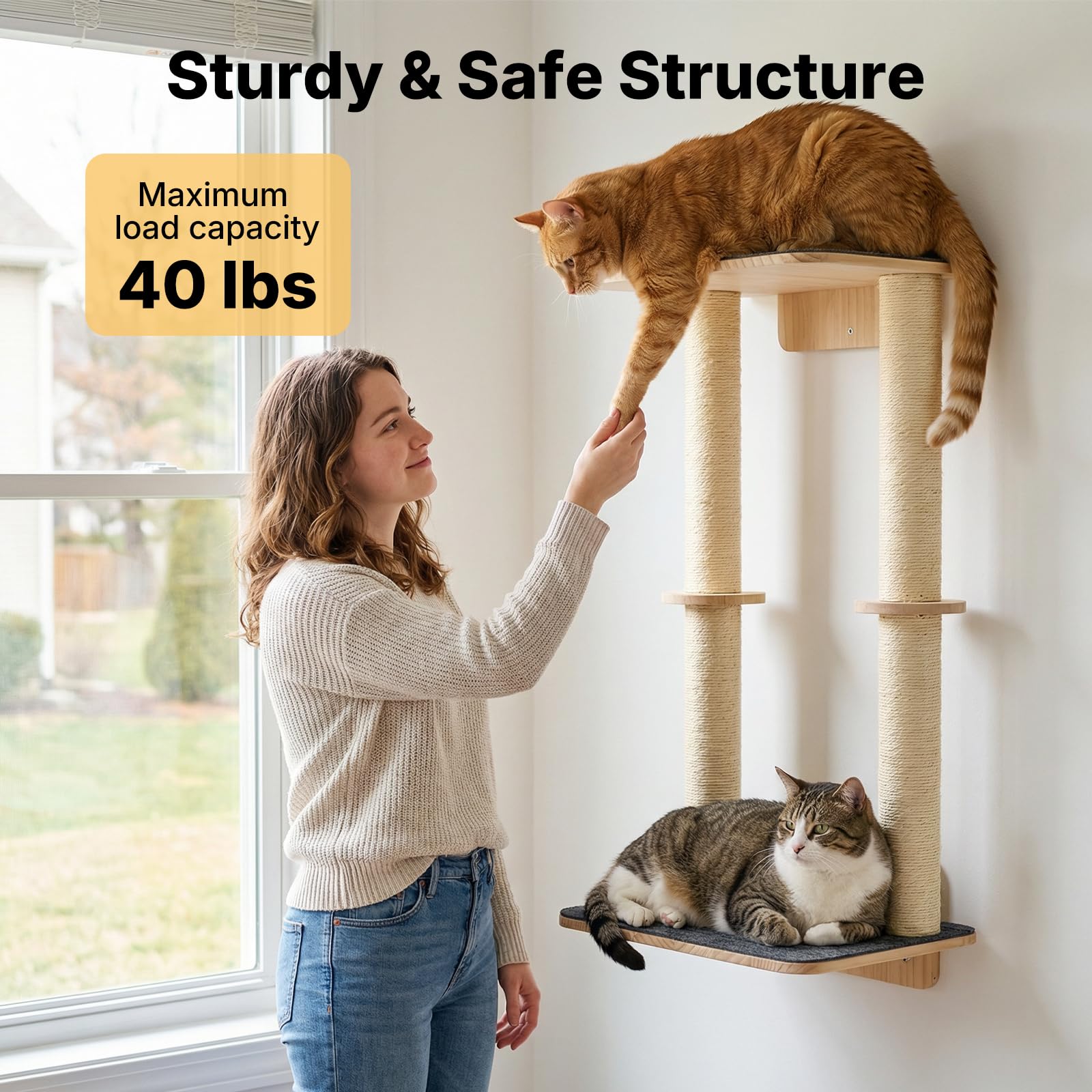 Veehoo Cat Wall Shelves, 28.3" Cat Wall Furniture with Scratcher
