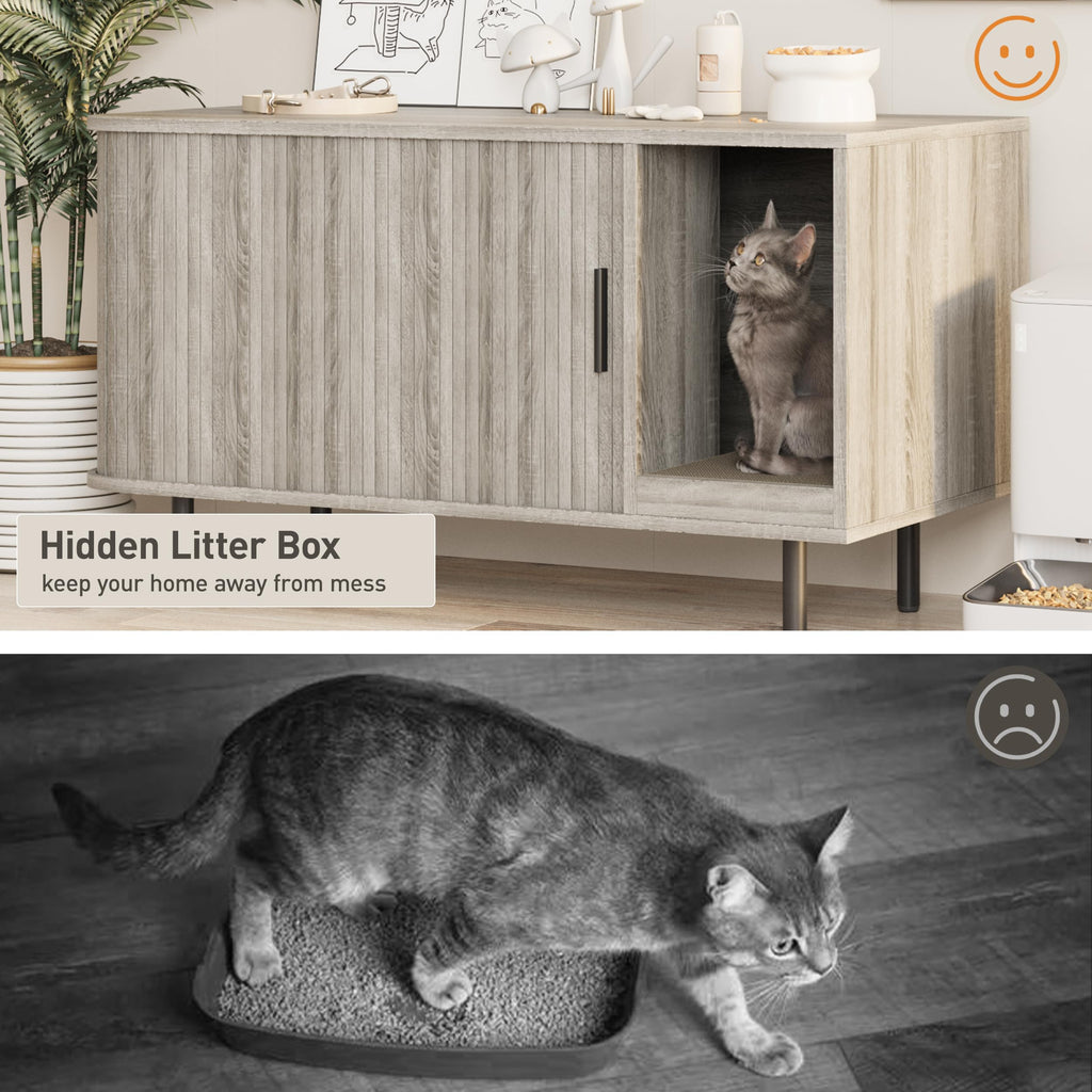 Halitaa 37.4" Cat Litter Box Enclosure with Scratch Pad, Sliding Door