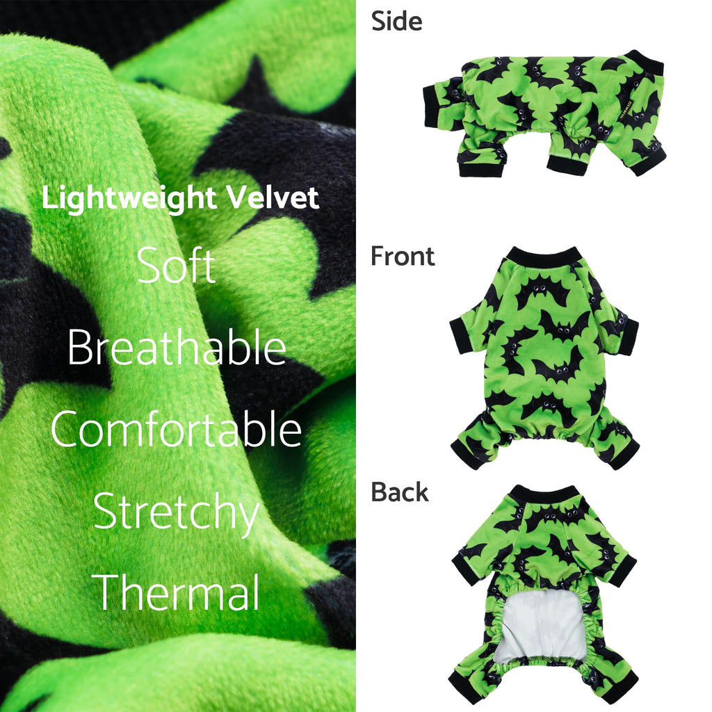 Fitwarm Halloween Bat Dog Pajamas, Funny Costumes for Small Dogs Boy Girl, Pet Outfit, Lime Green, Black, XXL