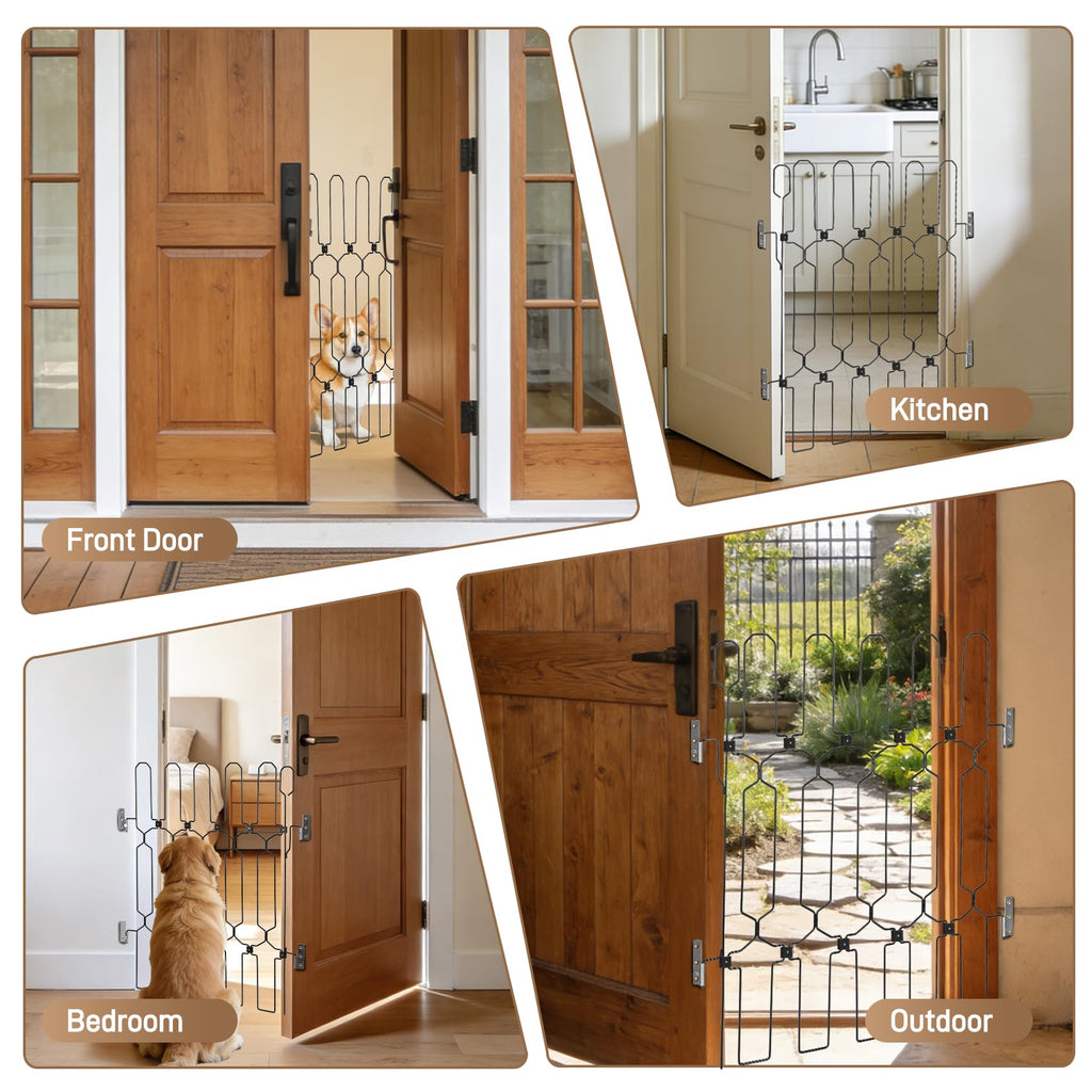 Retractable Dog Gate for Front Door 35.4" Wide 30.7" Tall Automatic Retractable Dog Barrier to Keep Pets Secure When Door Opens/Closes, Hardware Mount Front Door Barrier for Small/Large Dogs, Indoor
