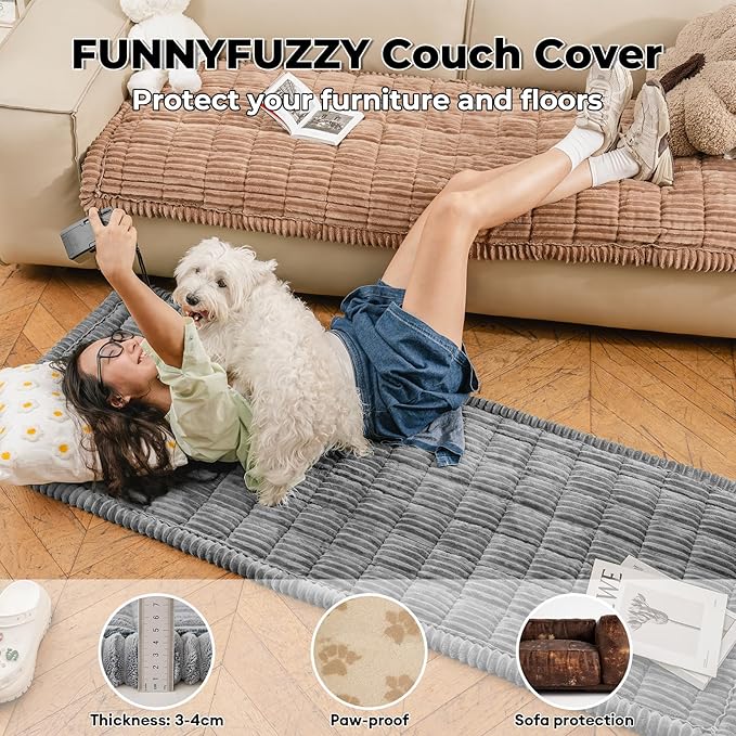 FUNNY FUZZY Pet Couch Covers for Sofa, Washable Dog Couch Cover Protector for Dogs, Flannel Couch Covers for Dogs Pet Friendly Pets Mat Bed Sofa Cover (Blue-Grey, 27.6"×82.7")