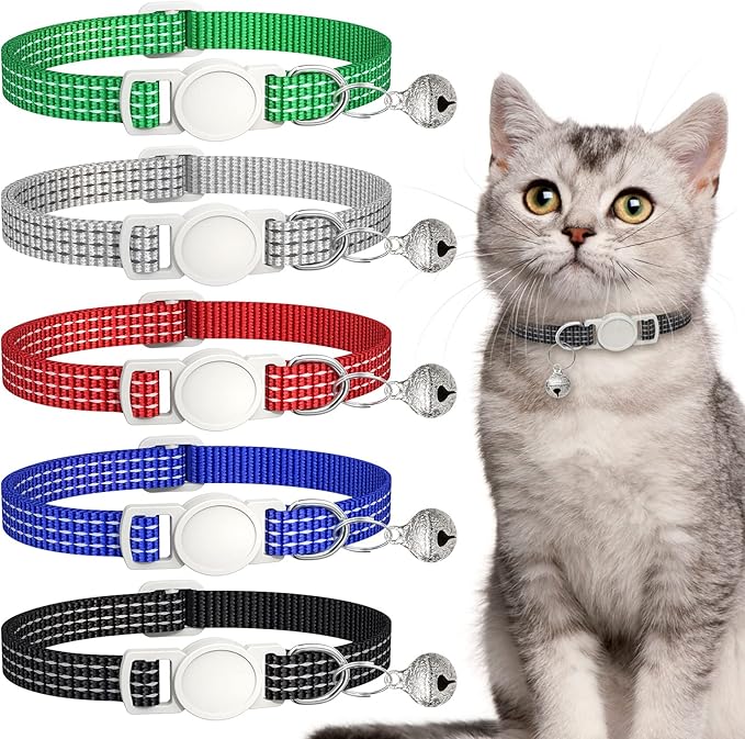 5 Pack Reflective-Breakaway Cat Collars with Bells,Adjustable Small Cat Collar,Ideal for Girl Cats Male Cats Kittens Puppies,Pet Supplies Stuff Accessories 7.9" - 13" (5 Bright Colors)