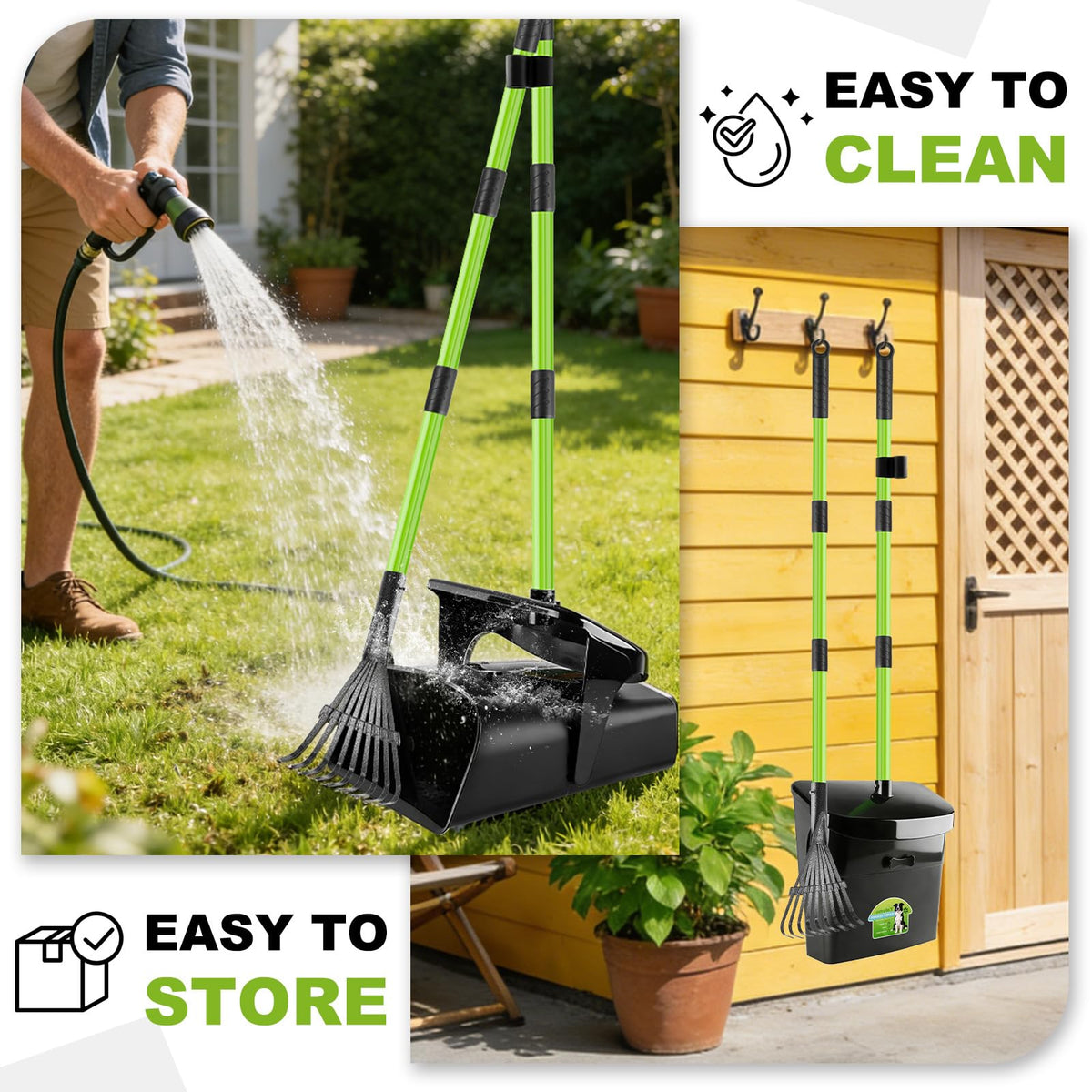 Yalumo Pooper Scooper Swivel Bin & Rake with 50 Waste Bags, 38" Long Adjustable Handle Dog Poop Scooper for Yard Large Medium Small Dog, Easy to Clean Pet Waste Use on Grass, Dirt, Concrete or Gravel