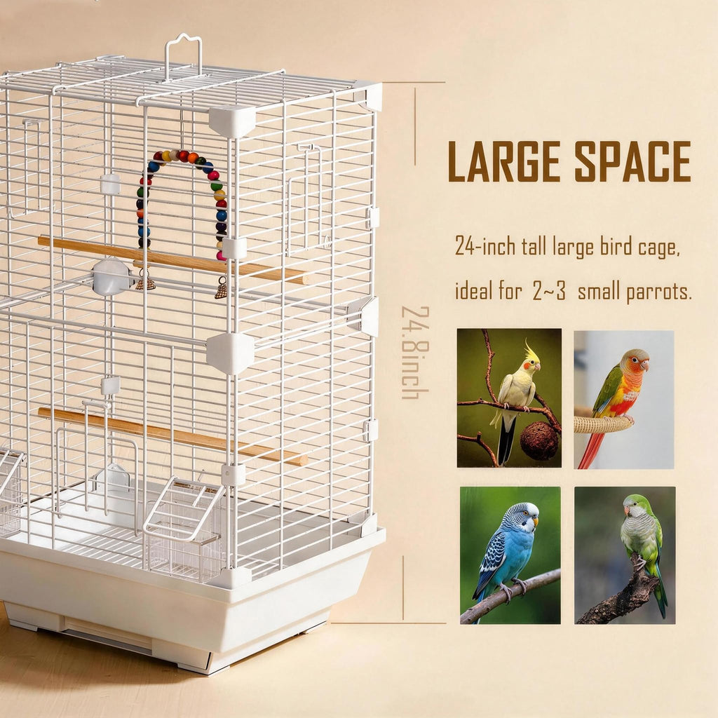 Craftsboys Basic Bird Cage, 24.8inch Parrot Cage (24.8" x 14.6" x 11"),Bird Cage with Ladder, Horizontal Bar, 2 Feeders, and Swing