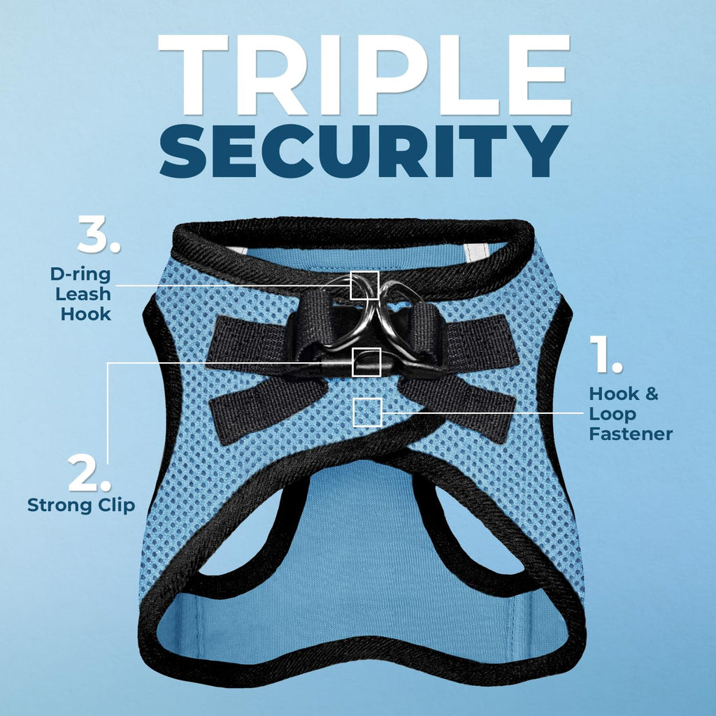 Best Pet Supplies Voyager Step-in Air All Weather Mesh Harness and Reflective Dog 5ft Leash Combo with Neoprene Handle, for Small, Medium and Large Breed Puppies - Baby Blue/Black Trim, X-Small