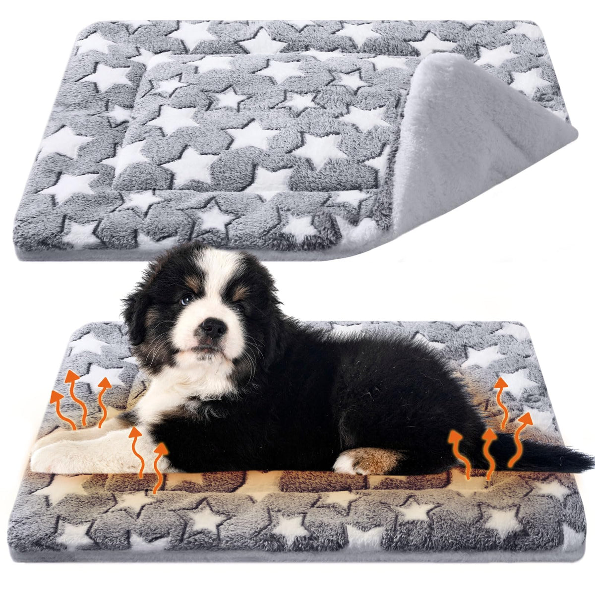 2 Pack Self Warming Cat Dog Bed Pad, Grey, 21" X 14", Stars