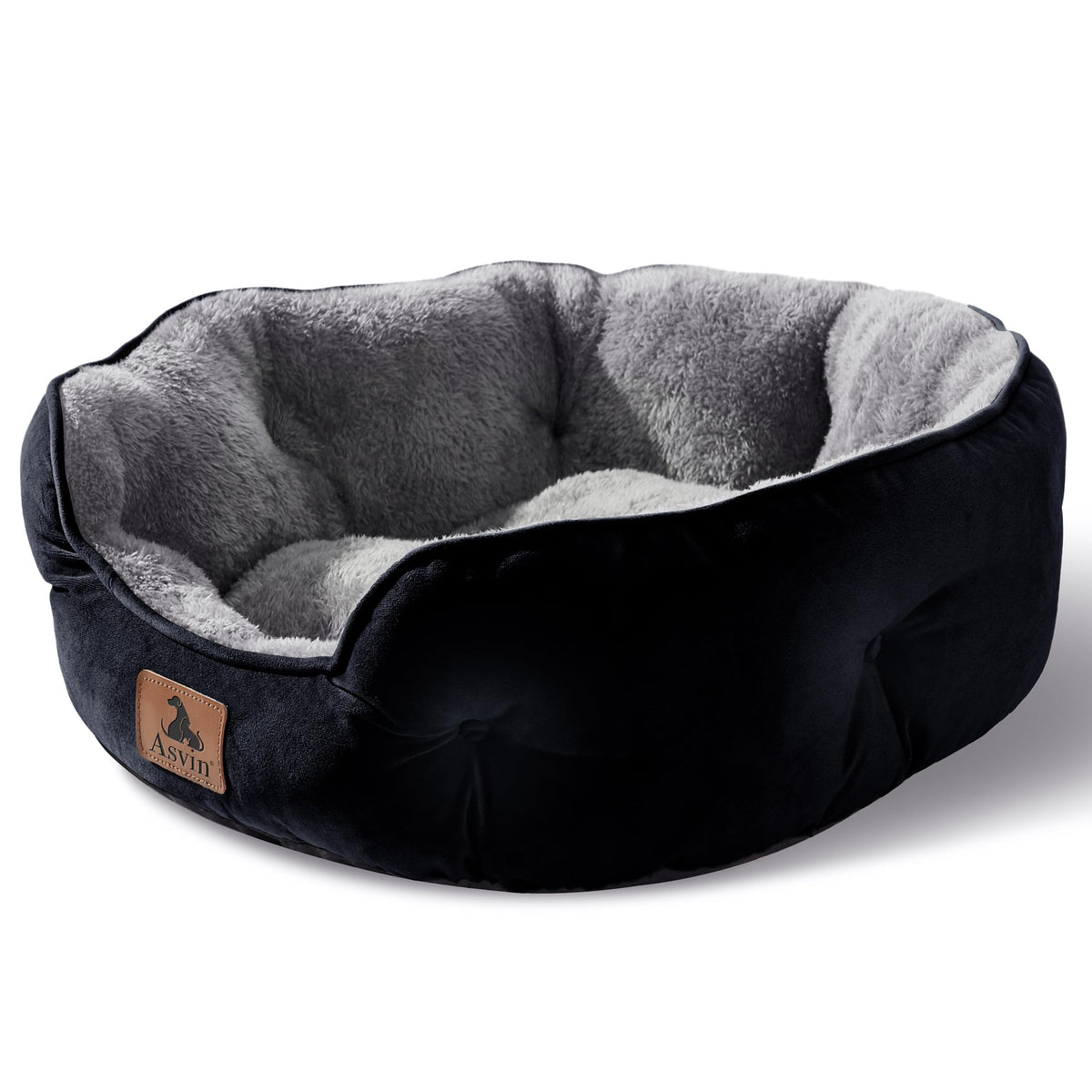 Asvin Small Dog Bed for Small Dogs, Cat Beds for Indoor Cats, Pet Bed for Puppy and Kitty, Extra Soft & Machine Washable with Anti-Slip & Water-Resistant Oxford Bottom, Black, 20 inches