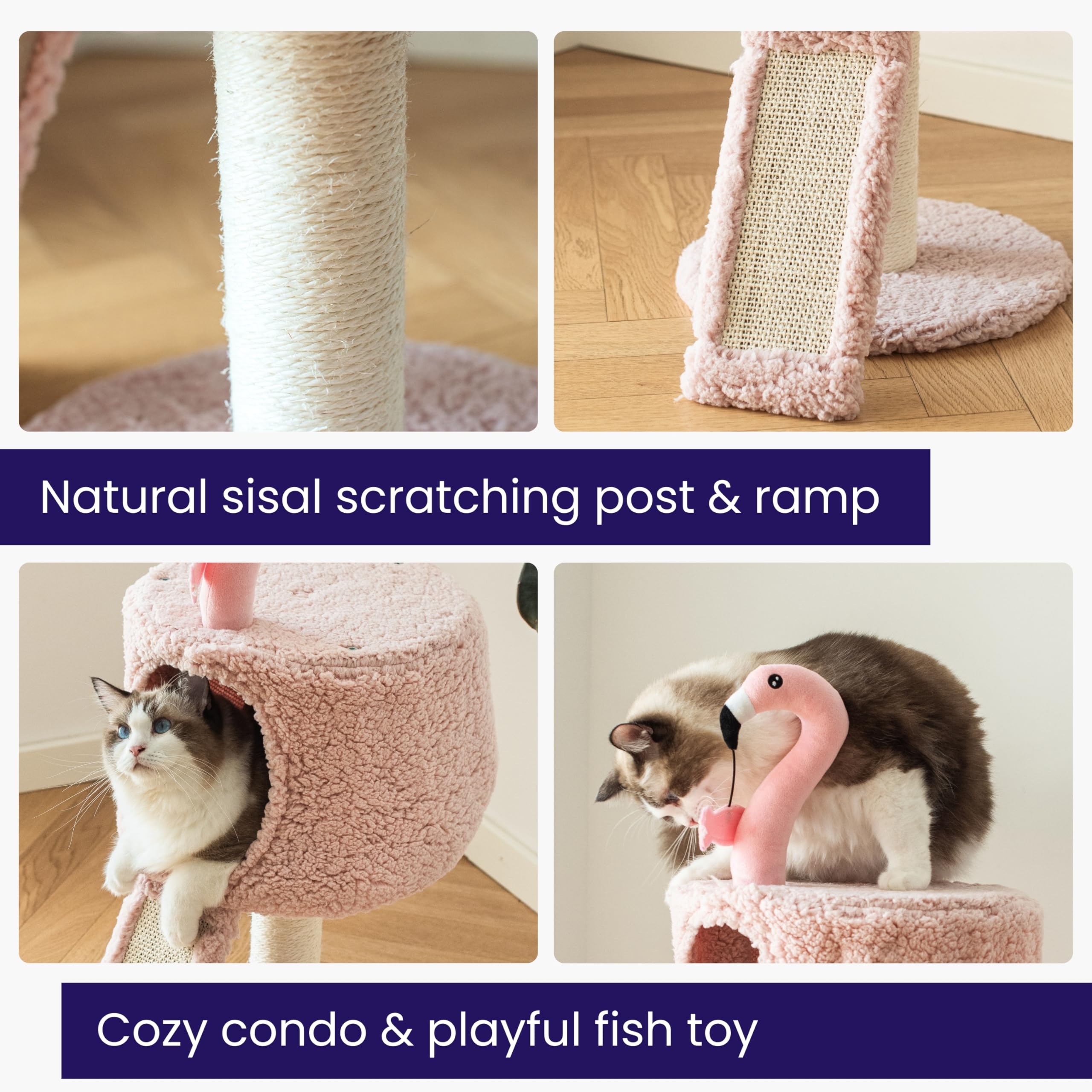 Catry 2-Level Small Cat Tree with Condo, Sisal Scratching Ramp & Post
