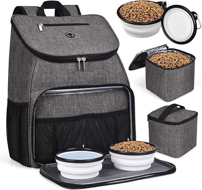 BAGLHER丨Dog Travel Bag, Airline Approved Pet Supplies Backpack, Dog Travel Backpack Accessories Set with 2 Silicone Collapsible Bowls and 2 Food Baskets. Purple