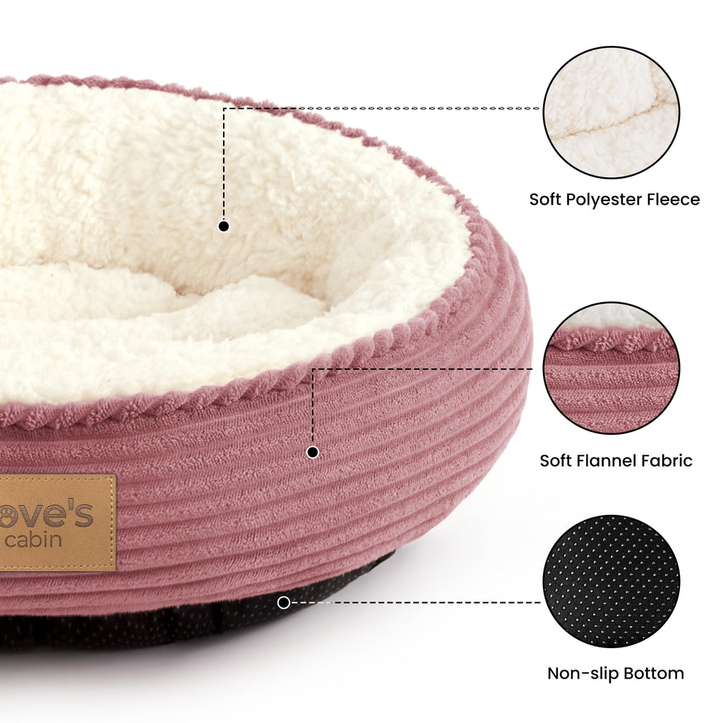 Love's cabin Round Donut Cat and Dog Cushion Bed, 20in Pet Bed for Cats or Small Dogs, Anti-Slip & Water-Resistant Bottom, Super Soft Durable Fabric Pet beds, Washable Luxury Bed Dusty Rose Stripe