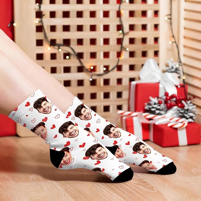 D-Story Custom Face Socks, Personalized Photo Picture on Socks, Unisex Athletic Crew Socks for Men Women