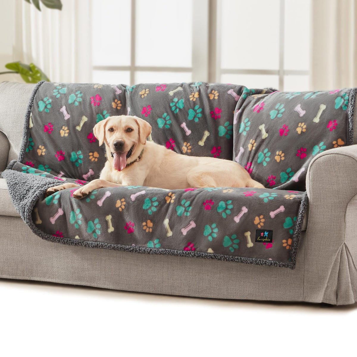 Luciphia Waterproof Dog Blanket Reversible Sherpa Fleece for Large Dogs Cat