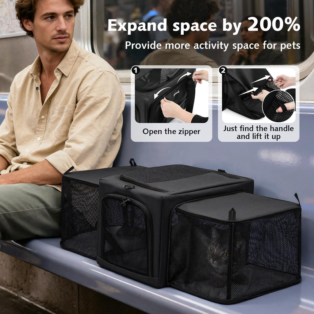 Pecute Cat Carrier Expandable, Stable Pet Carrier,Dark Gray