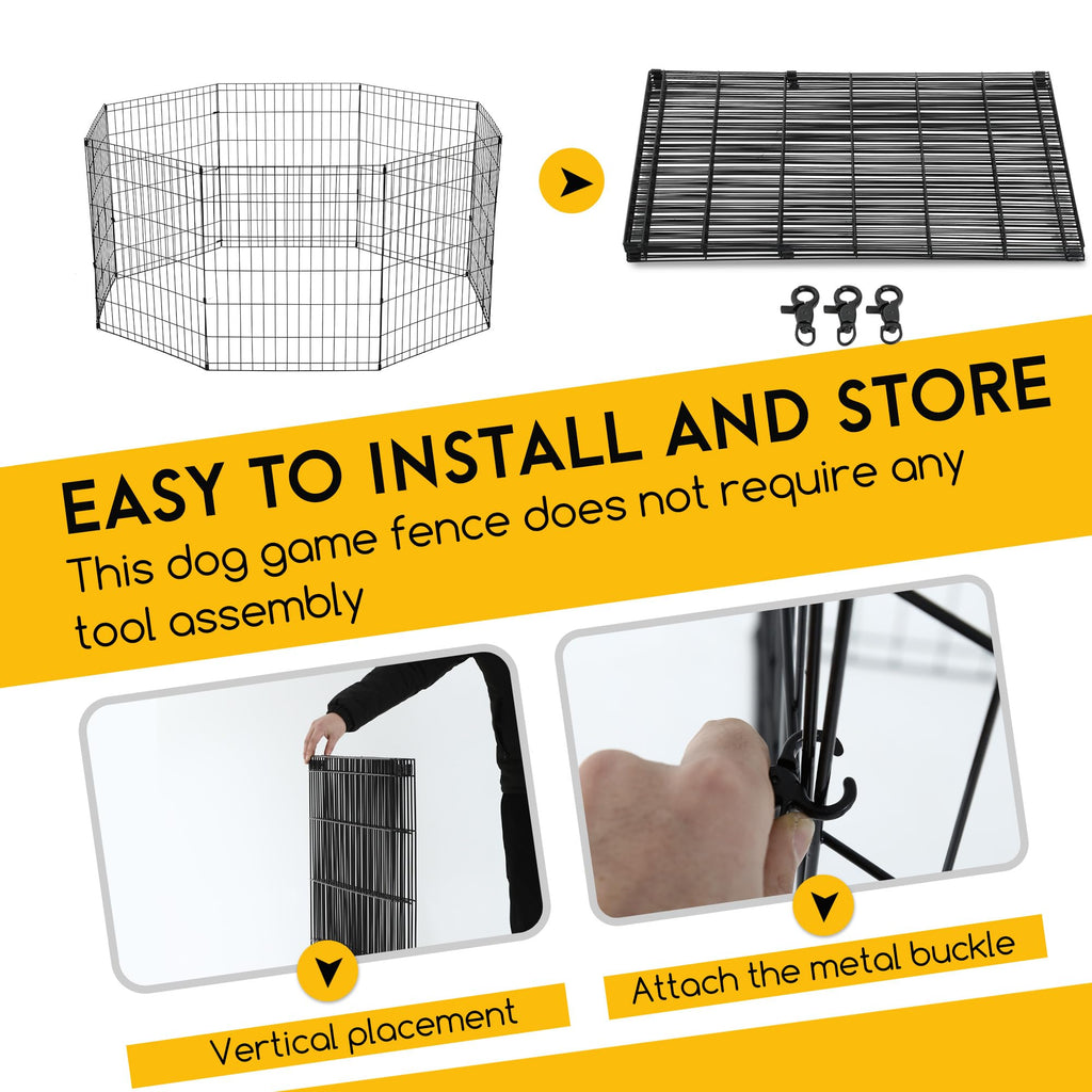 FDW 30 Inch Dog Pen 8 Panel Dog Playpen Indoor Outdoor Metal Puppy Pet Fence Portable Folding Animal Exercise Fence,Black