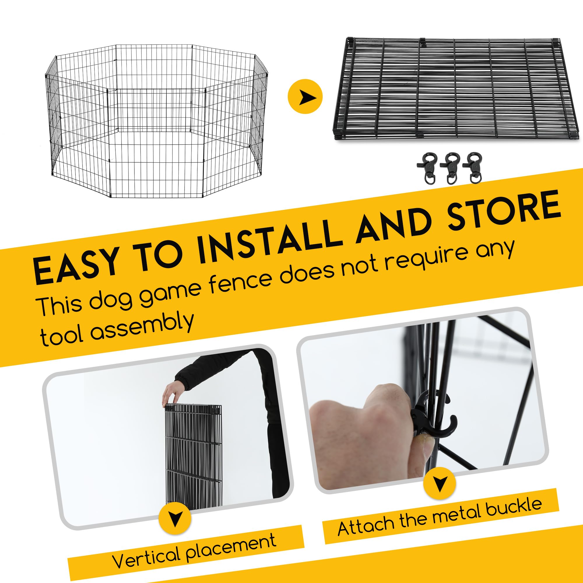 FDW 30 Inch Dog Pen 8 Panel Dog Playpen Indoor Outdoor Metal Puppy Pet Fence Portable Folding Animal Exercise Fence,Black