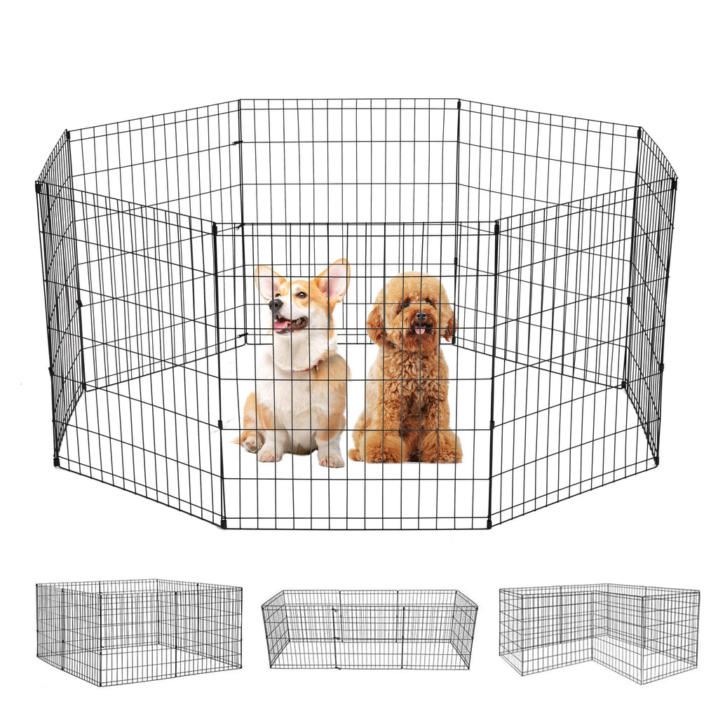 FDW 30 Inch Dog Pen 8 Panel Dog Playpen Indoor Outdoor Metal Puppy Pet Fence Portable Folding Animal Exercise Fence,Black