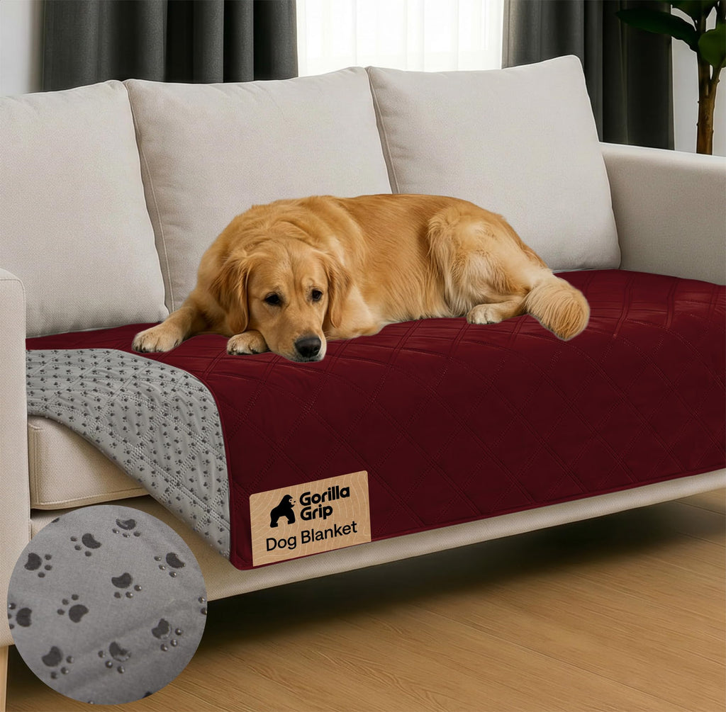 GORILLA GRIP® Waterproof Dog Blanket, Leakproof Couch Cover for Dogs, Silicone Grip Backing, Protects Sofa, Sectional, Bed, Crate, Car & RV, Tear-Resistant Washable Senior Pet Blanket, 30x70 Burgandy