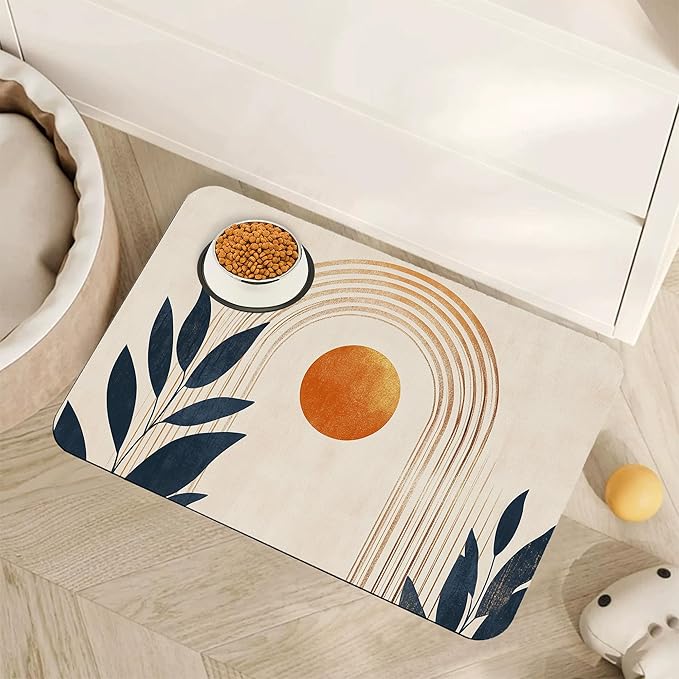 Cat Gradient Paw Print Dog Food Mat for Floors,Absorbent Pet Food and Water Bowl Mats,Non-Slip Pet Feeding Mat,Pet Supplies 12" x 20"