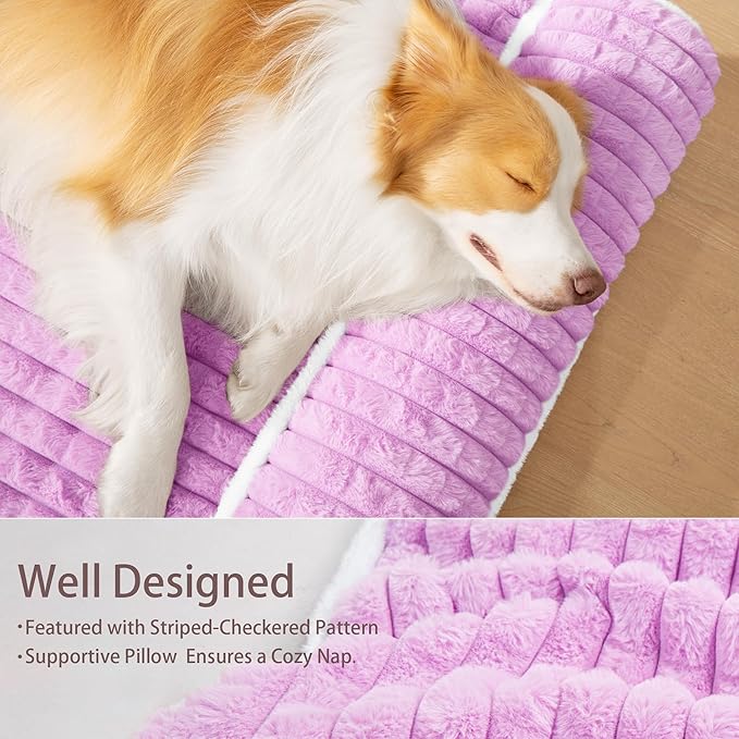 Orthopedic Dog Bed Large Sized Dog with Pillow 36''X24'', Waterproof Soft Comfortable Egg Crate Foam Pet Crate Beds Mat with Removable Washable Cover and Non-Slip Bottom, Lilac